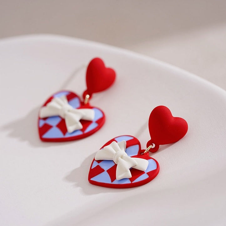 Women Red Love Bow Earring