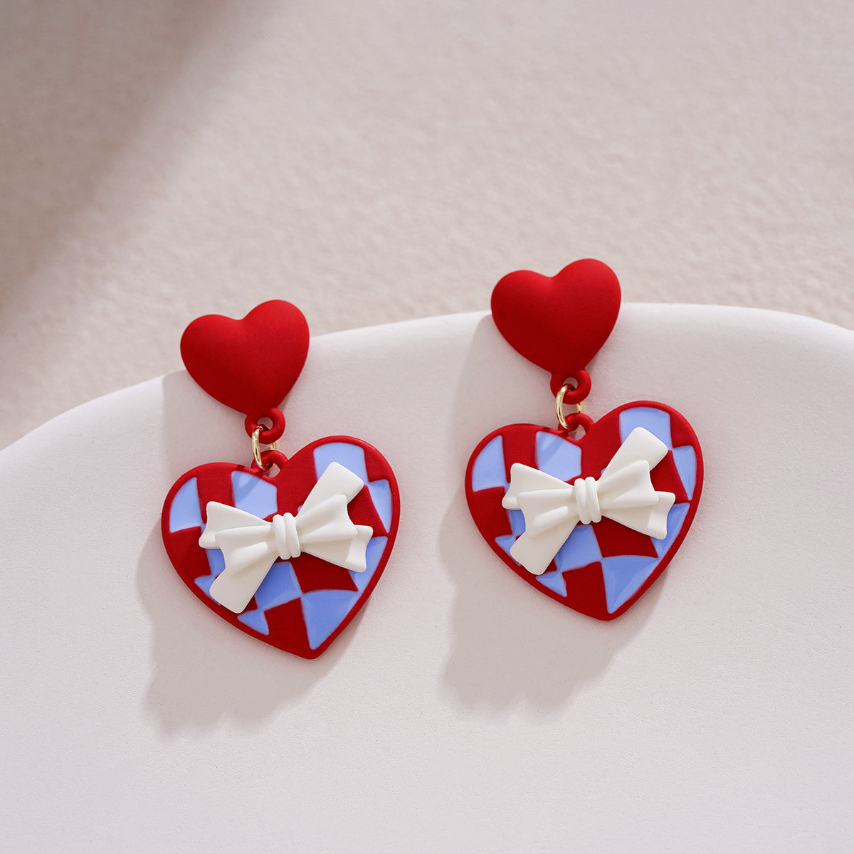 Women Red Love Bow Earring