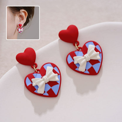 Women Red Love Bow Earring